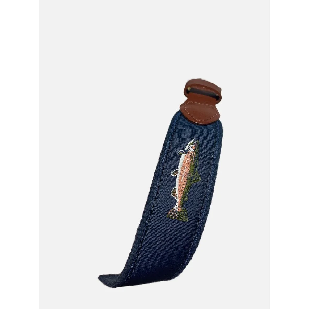Leather Man Ltd Fish Belt Kids 20 Navy‎ Blue Embroidered Trout Preppy Surcingle